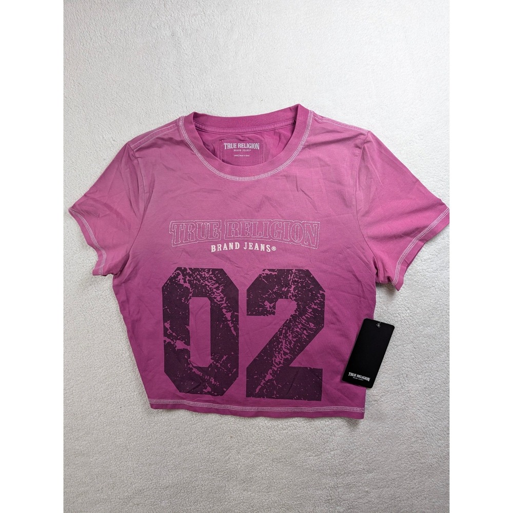True Religion Womens Festival Fuschia Washed Embroidery Baby Tee New Large